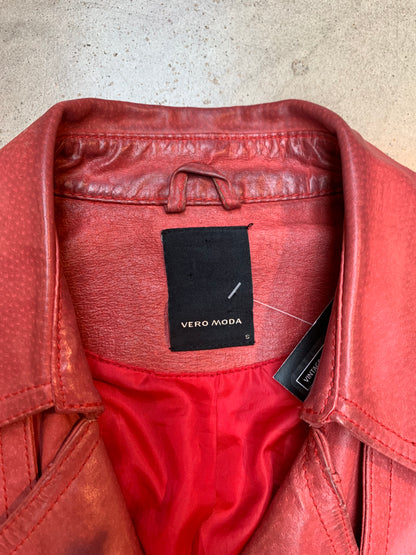 Vero Moda Women's Red Cropped Leather Jacket