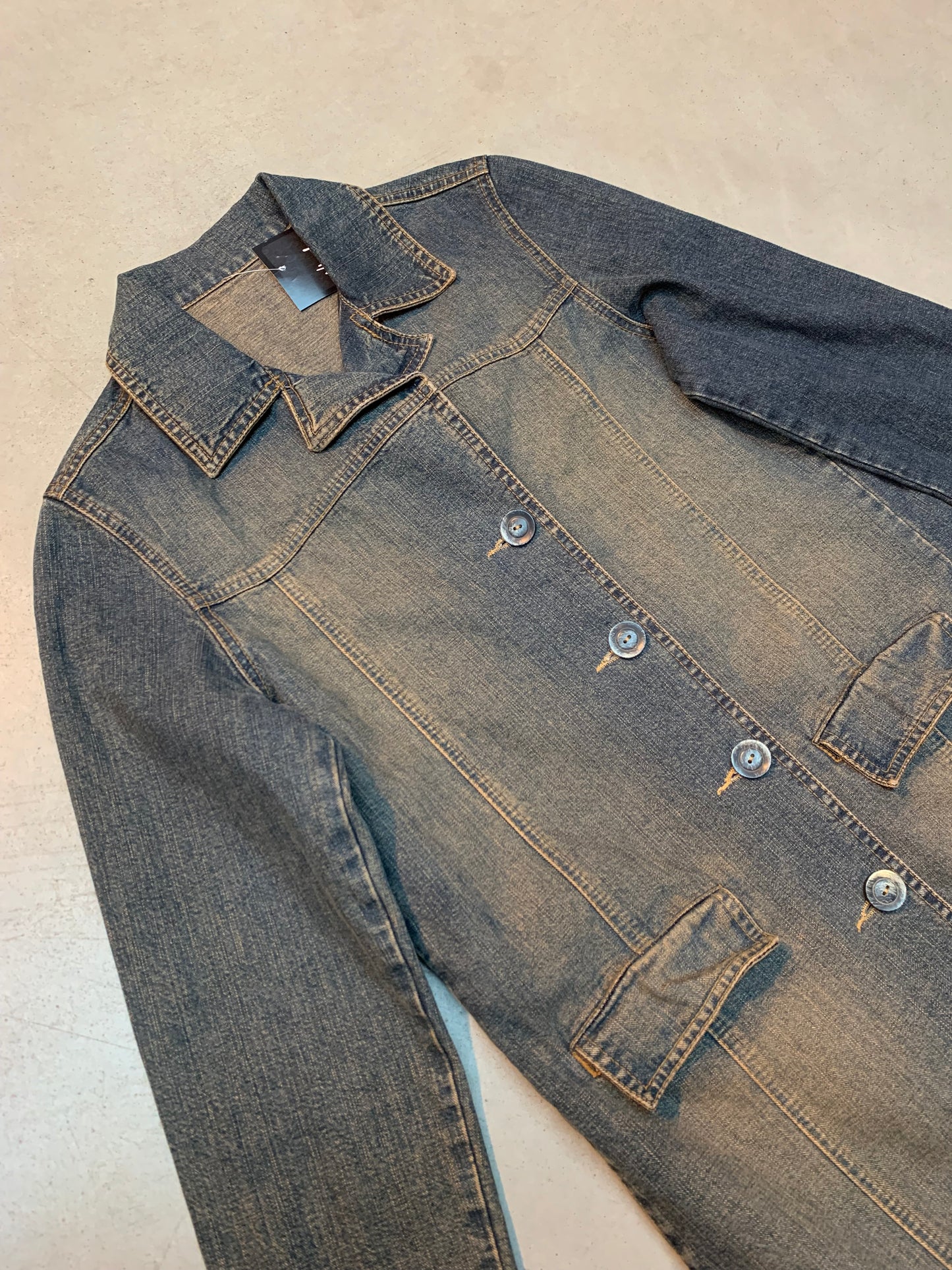 Vintage Women's Long Denim Coat with Classic Button-Up Front