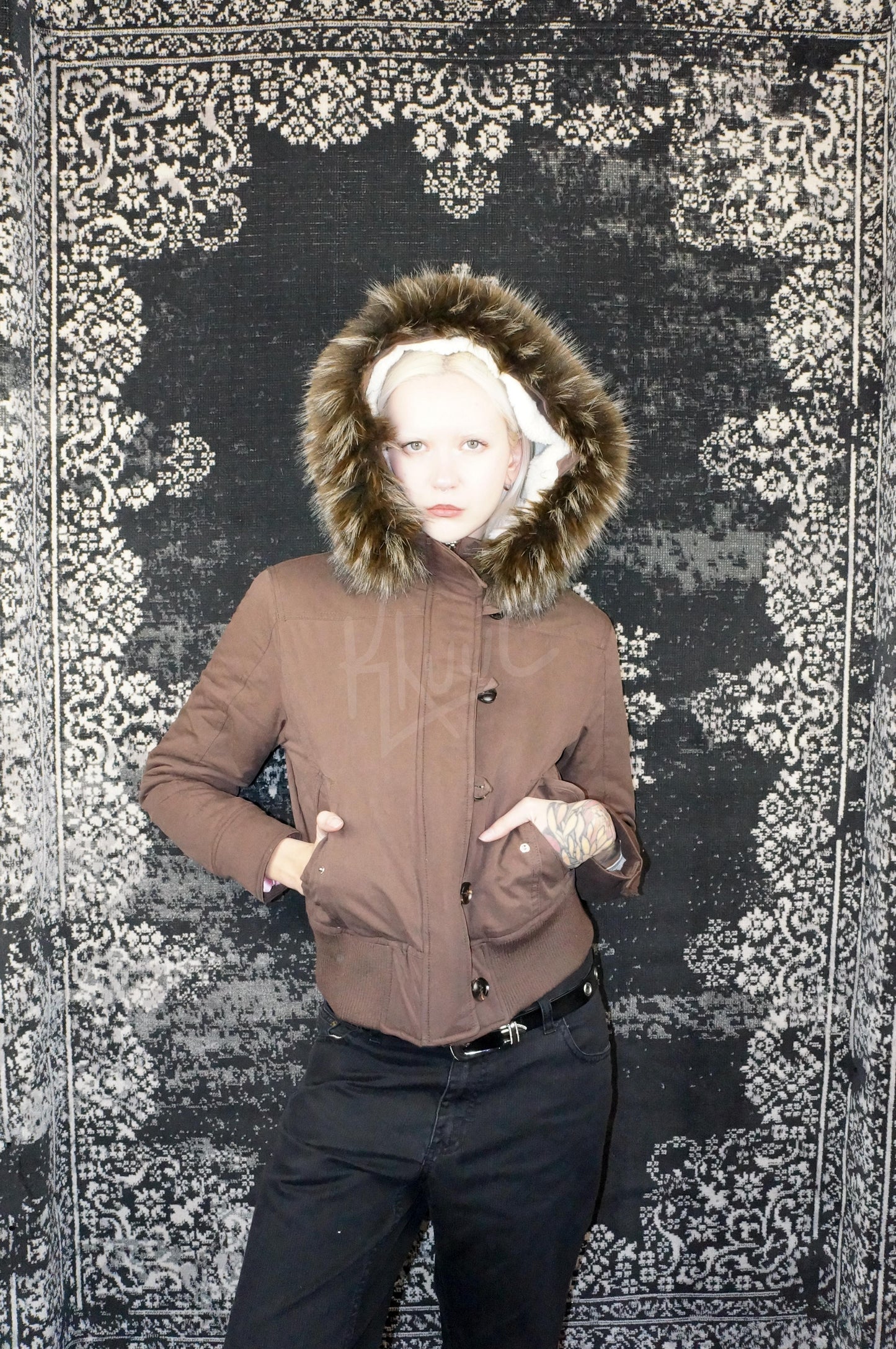 y2k mocha brown cropped jacket with fur trim