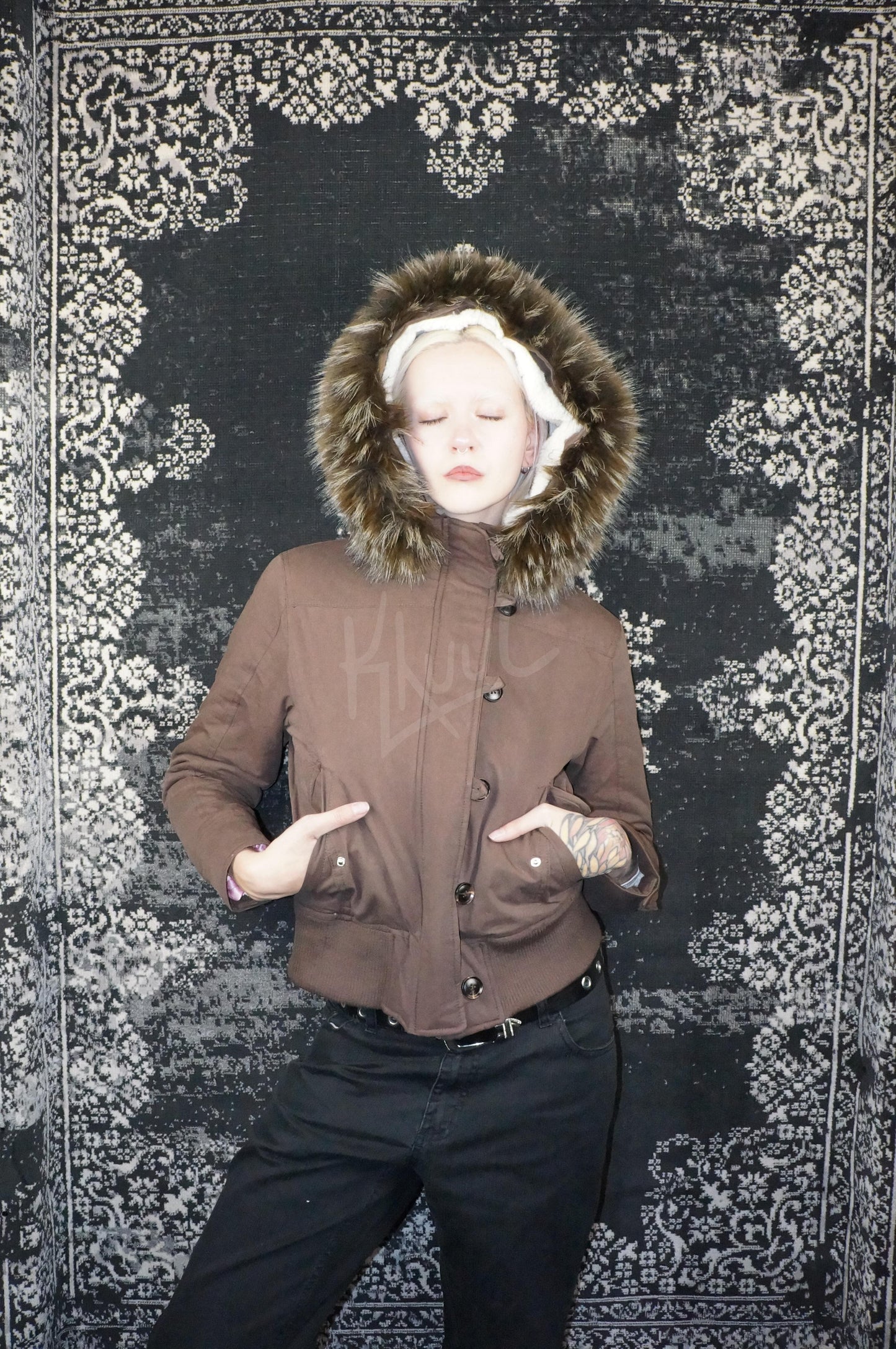 y2k mocha brown cropped jacket with fur trim