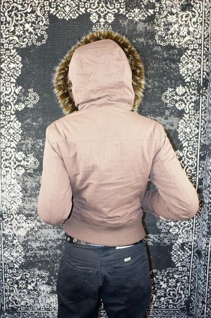 y2k mocha brown cropped jacket with fur trim