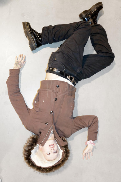 y2k mocha brown cropped jacket with fur trim