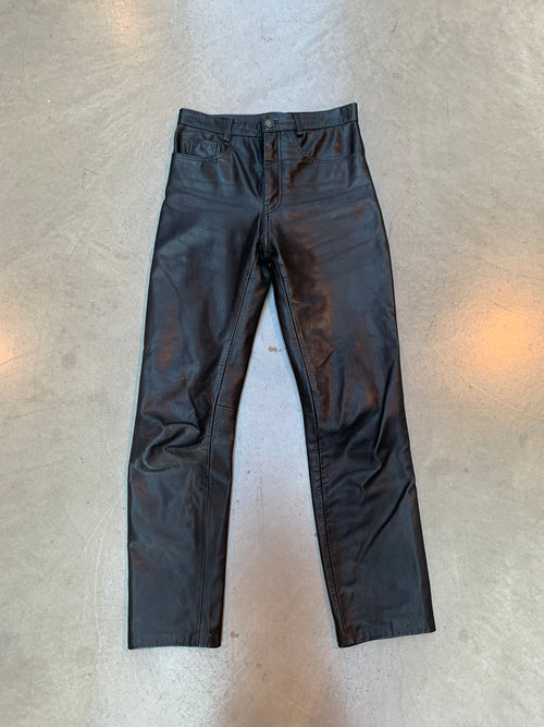 Vintage Linus Black Genuine Leather Pants Men S