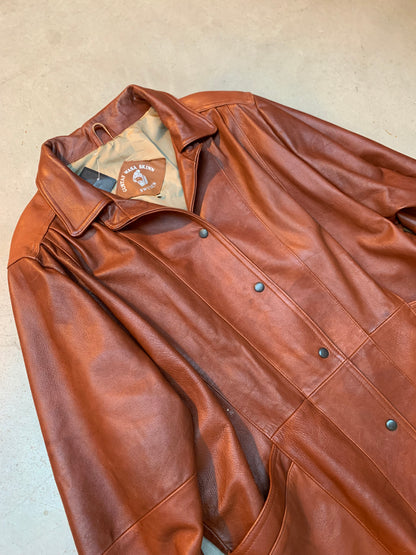 Unisex Vintage Brown Leather Coat with Snap Button Front