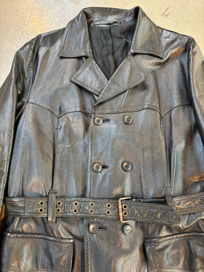 Vintage Black Leather Trench Coat