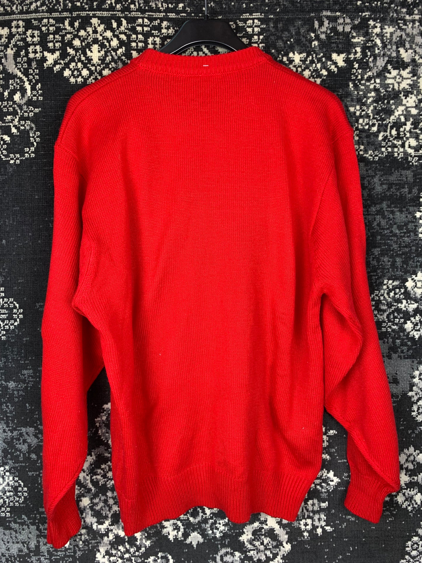 Mens Reebok Red Sweater Y2K Style Knit Crewneck Pullover