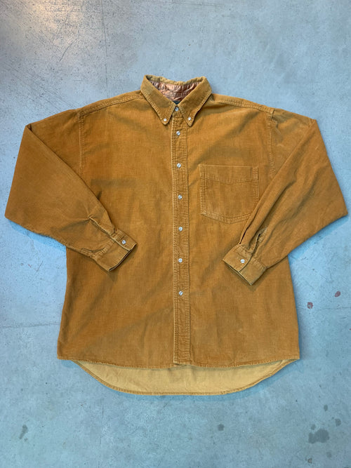 Vintage Men's Mustard Yellow Longsleeve Button-Up Shirt
