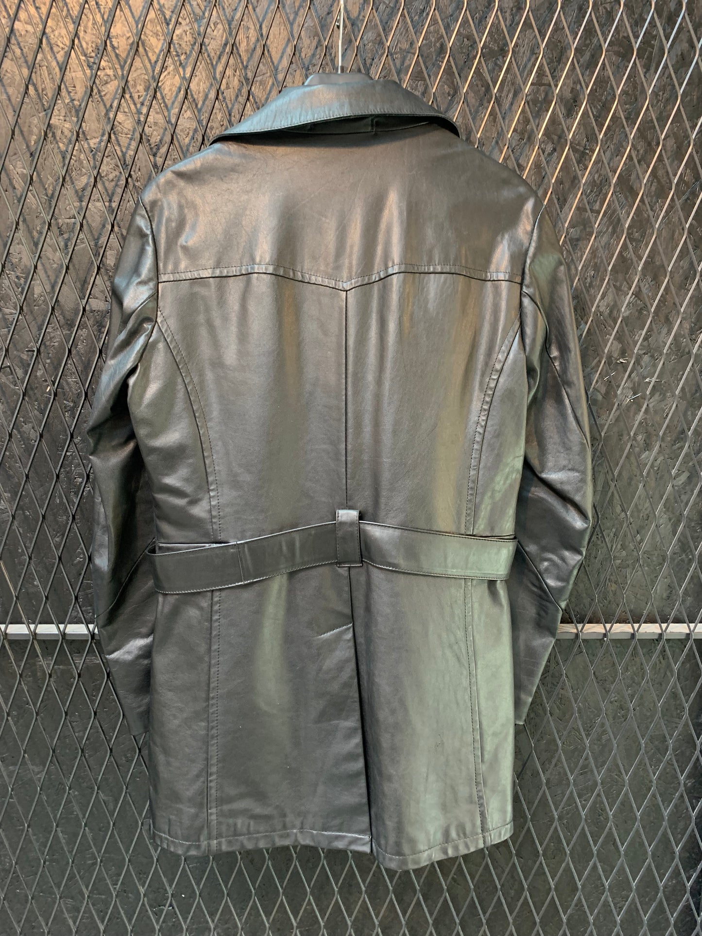 Womens Button Up Leather Trench Coat