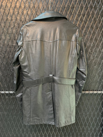 Womens Button Up Leather Trench Coat