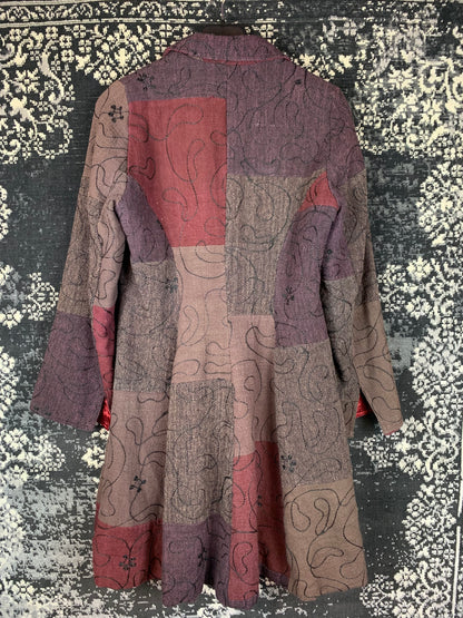 Nomads Patchwork Boho Coat with Colorful Embroidered Buttons