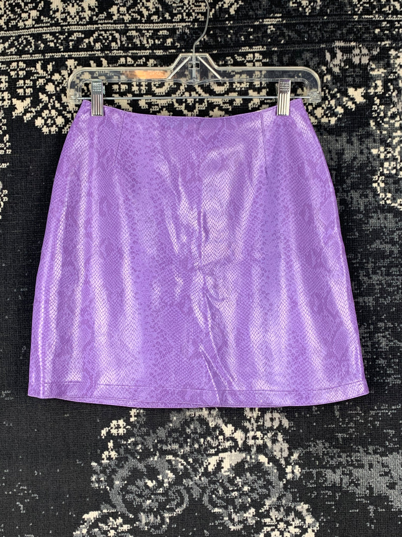Womens Vintage Y2K Purple Snakeskin Leather Mini Skirt