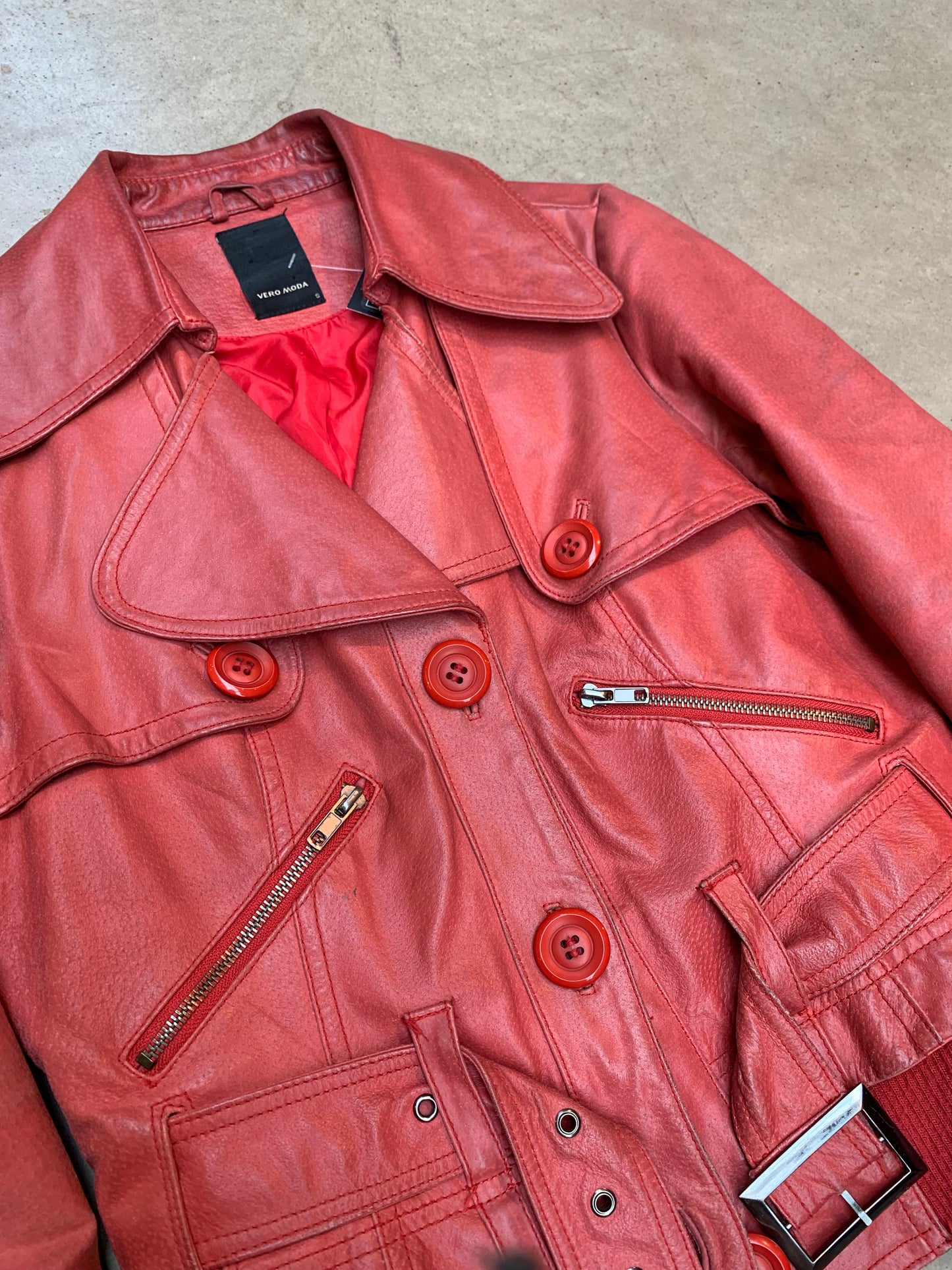 Vero Moda Women's Red Cropped Leather Jacket