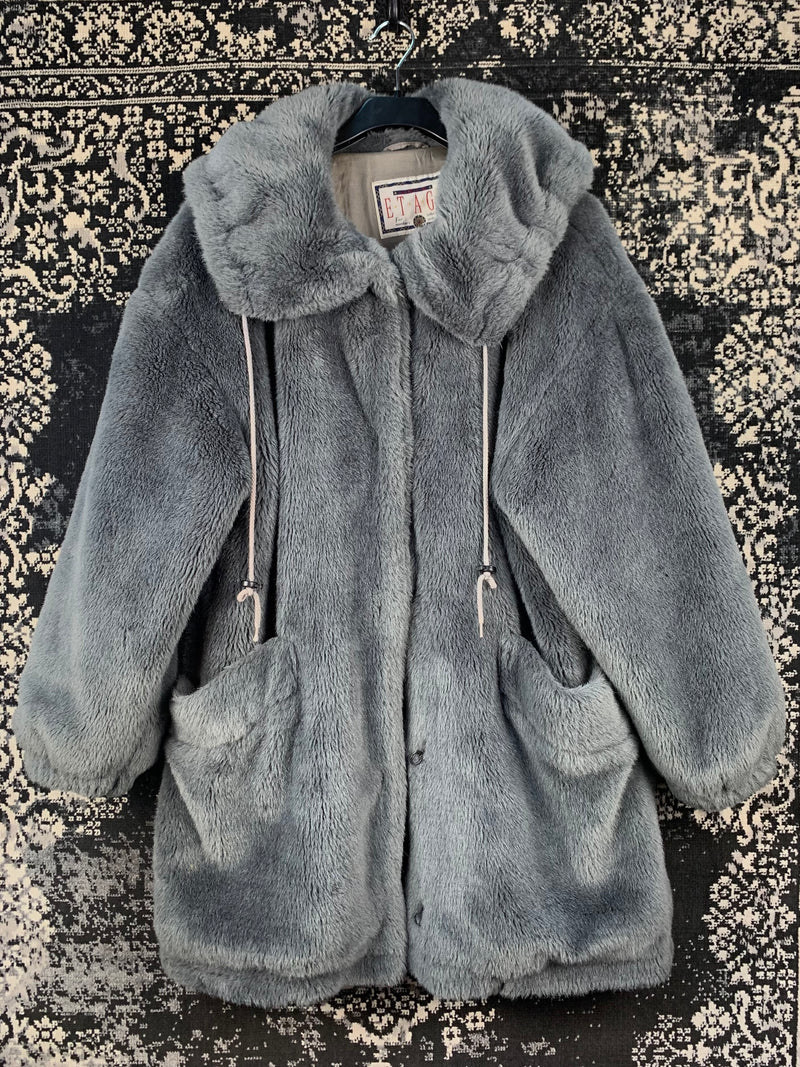 ETAGE Womens Gray Faux Fur Coat