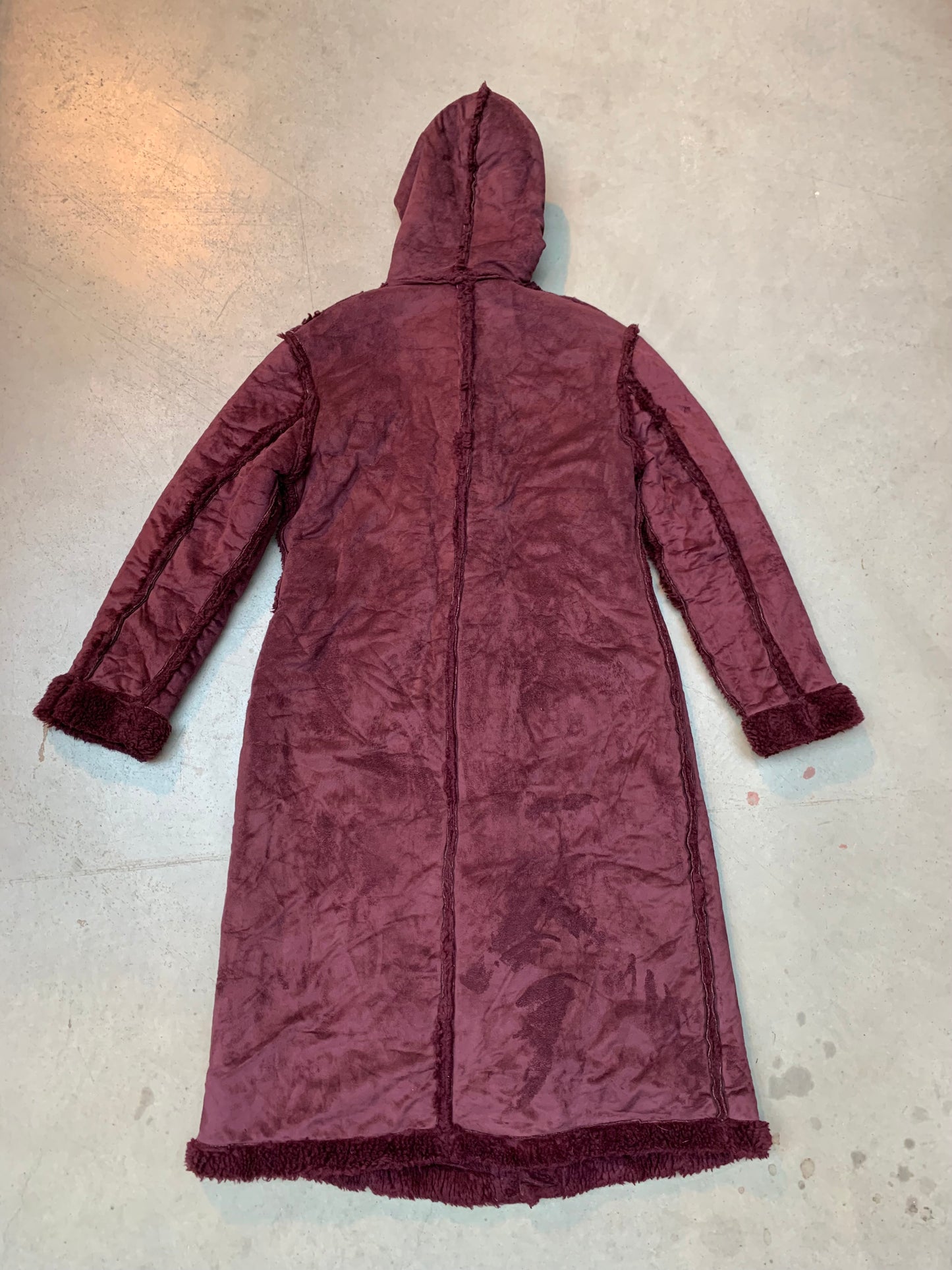 Vintage Women's Long Bohemian Shearling Style Hooded Coat