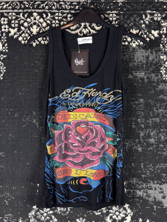 Womens Y2K Ed Hardy By Christian Audigier Black Graphic Tank Top