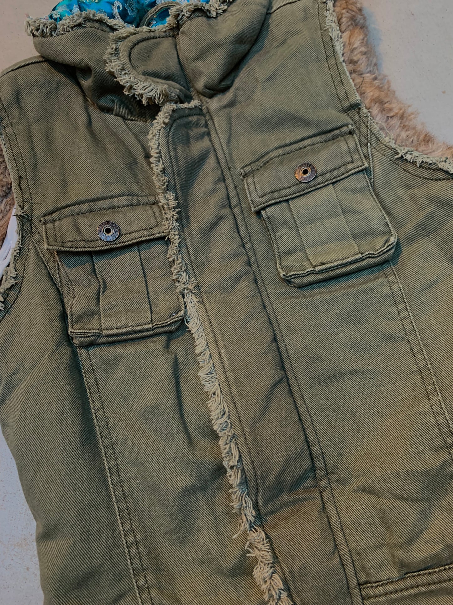Y2K Khaki Green Forecast FCST-08 Sleeveless Denim Vest