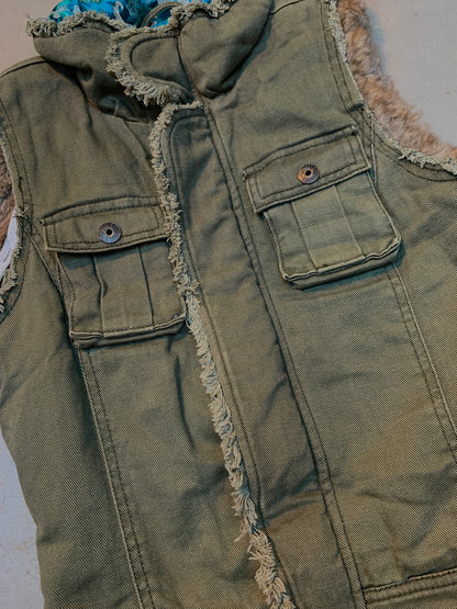 Y2K Khaki Green Forecast FCST-08 Sleeveless Denim Vest