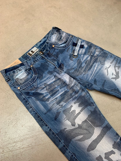 Y2K Men's Camo Print Blue Jeans