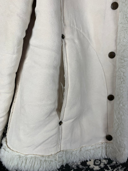 Women's japdt White Lambskin Button Up Coat
