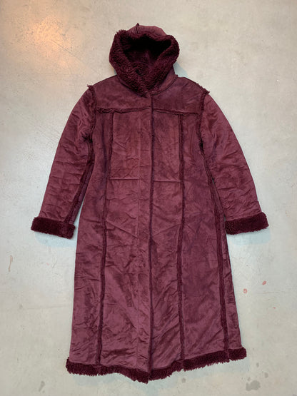 Vintage Women's Long Bohemian Shearling Style Hooded Coat