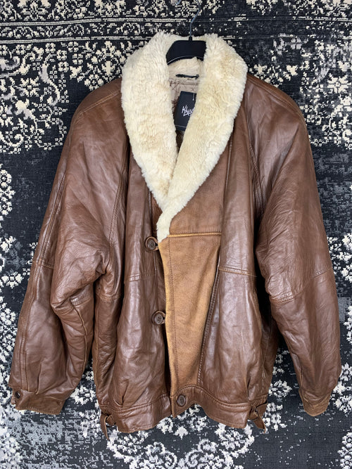 Men's Brown Leather Jacket with Warm Inner Lining