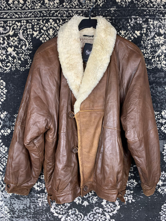 Men's Brown Leather Jacket with Warm Inner Lining