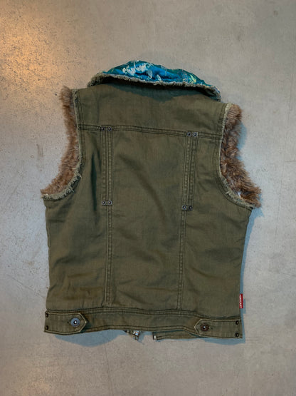 Y2K Khaki Green Forecast FCST-08 Sleeveless Denim Vest