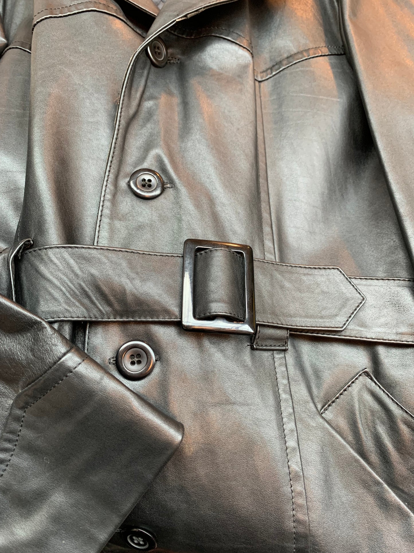 Womens Button Up Leather Trench Coat