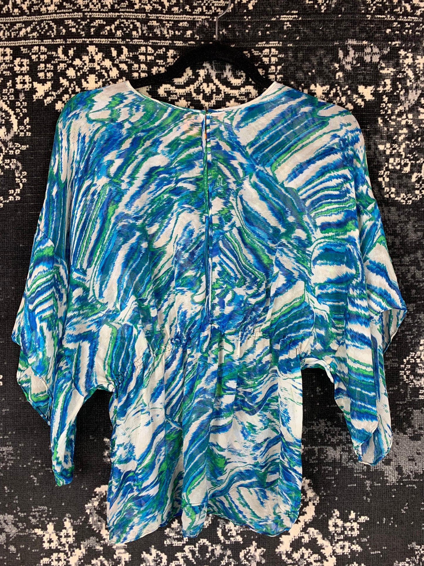Tory Burch Blue Green Abstract Print Blouse