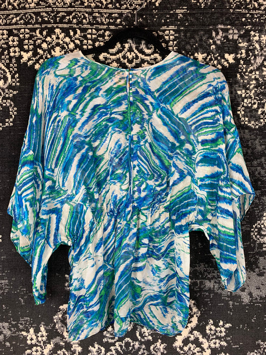 Tory Burch Blue Green Abstract Print Blouse