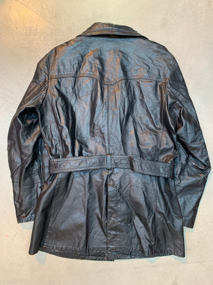 Women’s Vintage Black Leather Trench Coat with Belt