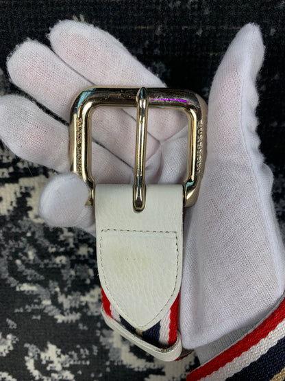 Women's Vintage Burberry White Leather Stripe Belt