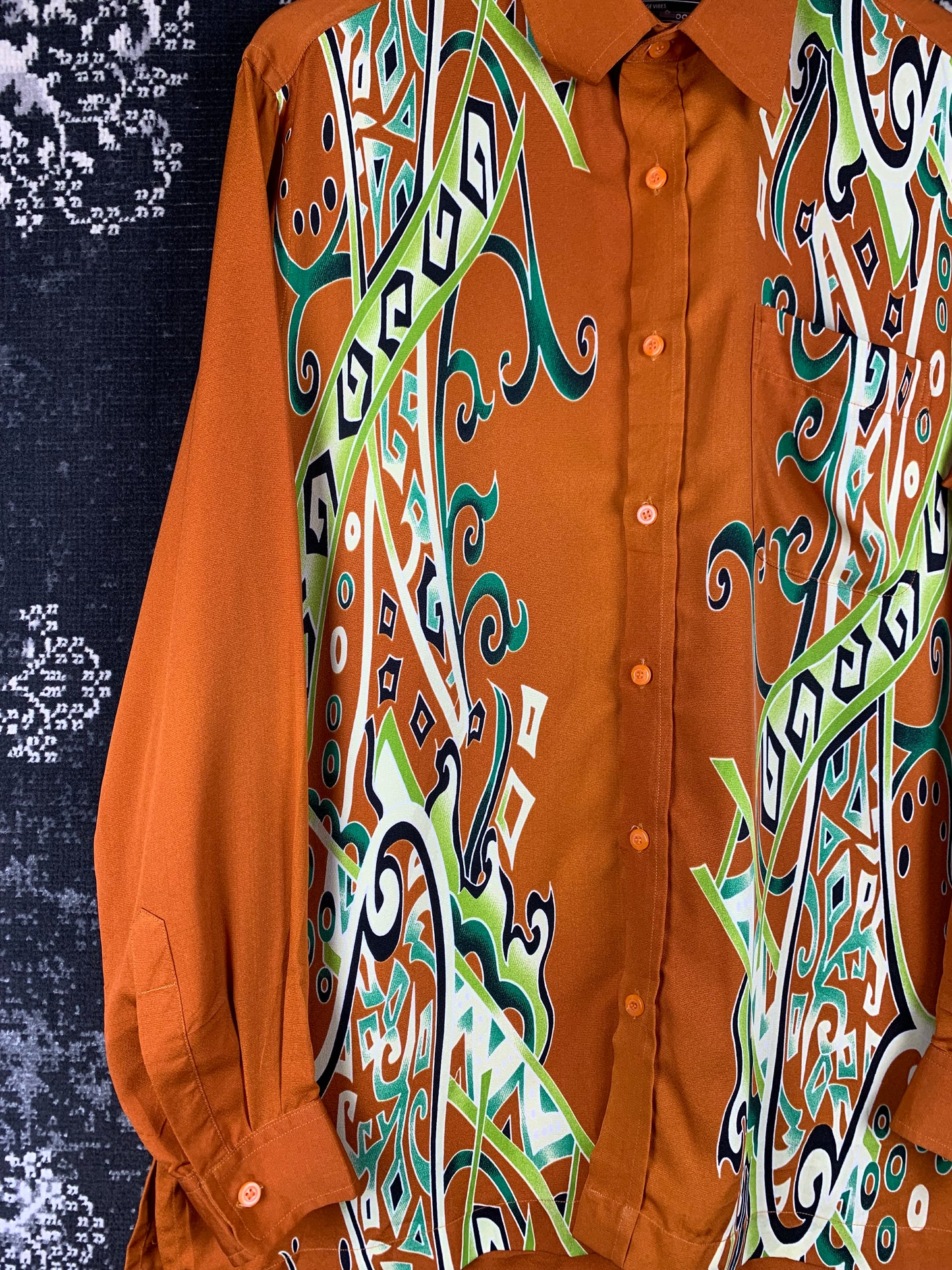 Vintage Men's Brownish Orange Graphic Print Longsleeve Shirt