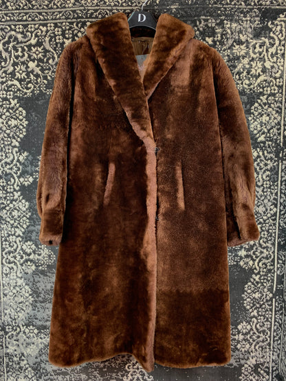 Womens Vintage Long Brown Shearling Coat