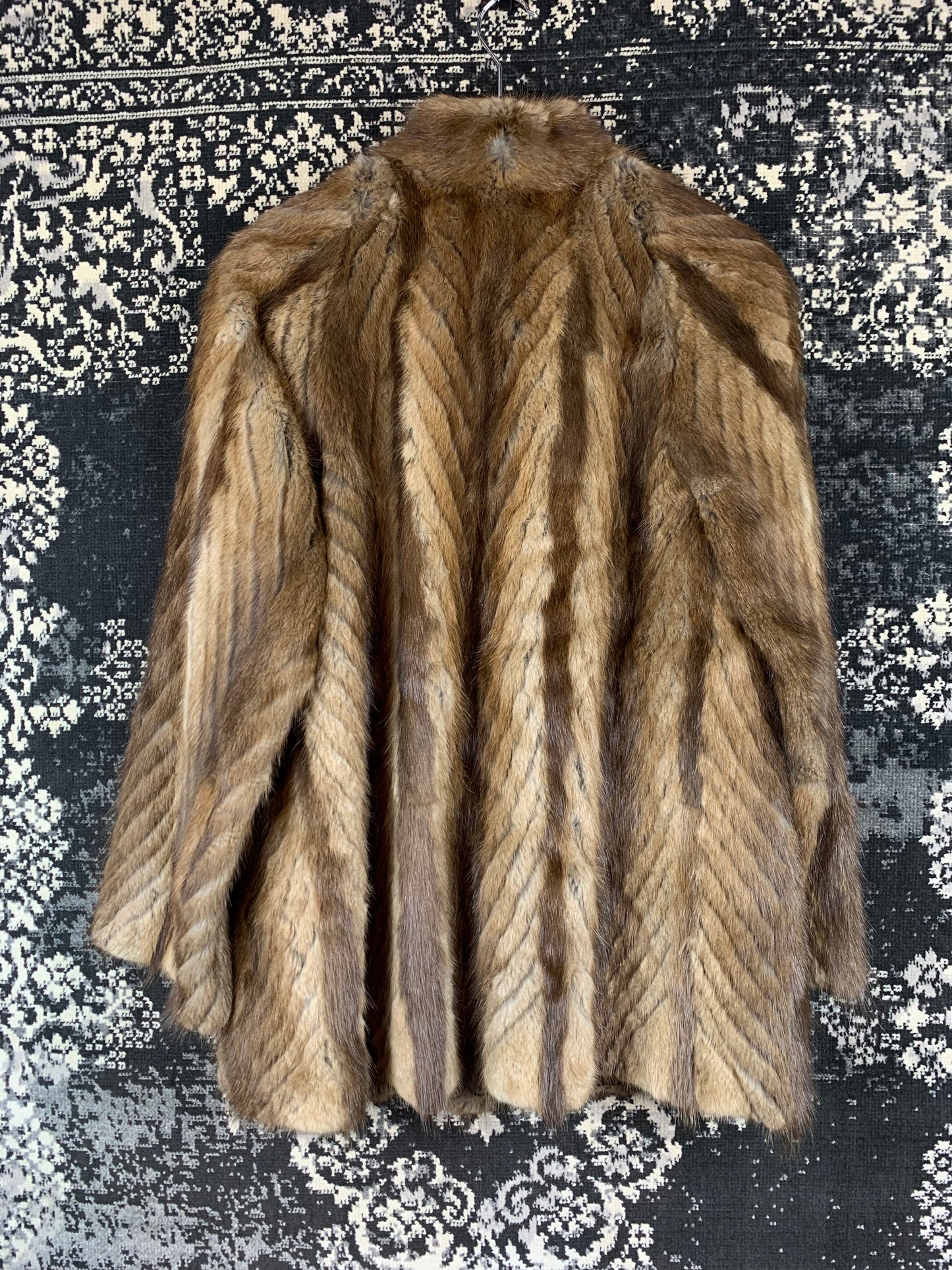 Vintage Light Brown Chevron Fur Coat