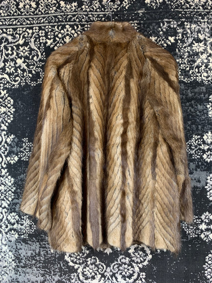 Vintage Light Brown Chevron Fur Coat