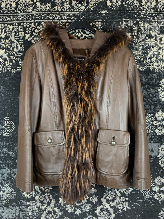 Womens Vintage Leather World Brown Leather Jacket